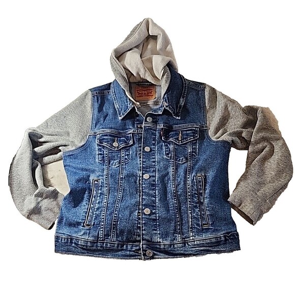 LEVIS Jacket Womens Extra-Large Trucker Flannel Sleeves Denim Blue Jean XL - Picture 1 of 9